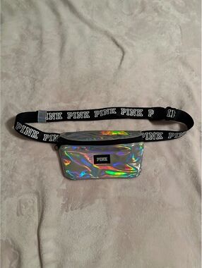Victoria's Secret PINK Iridescent Silver Belt Bag Holographic Waist Fanny Pack